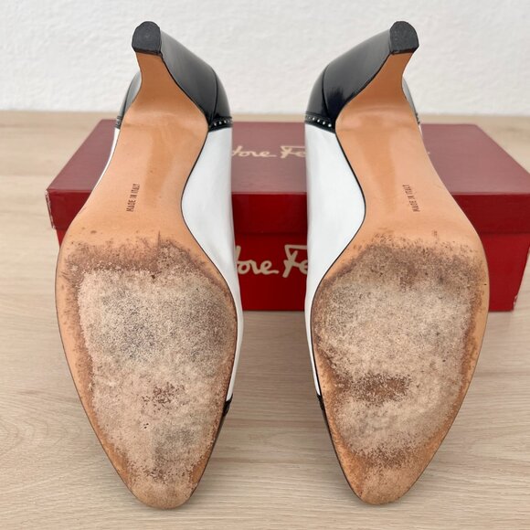 Vintage 80s Salvatore Ferragamo Spectator Pumps WITH BOX US 10 / Literary Chic - Picture 8 of 16